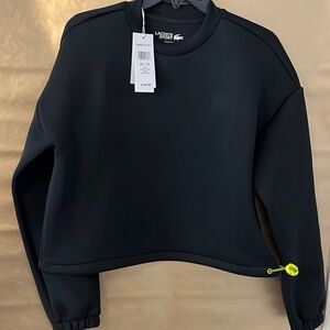 Lacoste Black and Yellow Boxy Cropped Sweatshirt